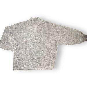 Lulus Womens Sweater Pullover Long Puff Sleeves Mock Neck Knit Gray Size Medium